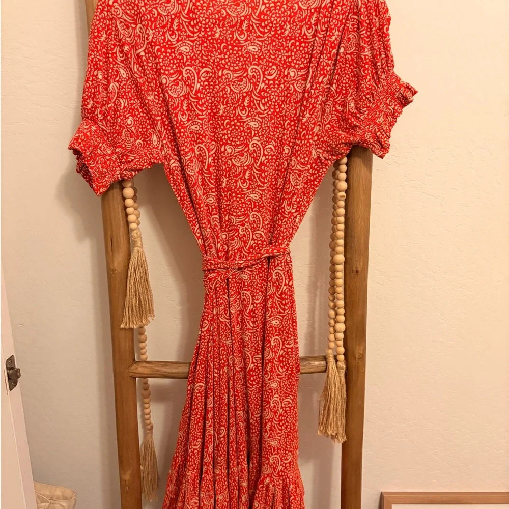 Boden Red Paisley Wrap Midi Dress - Picture 4 of 5